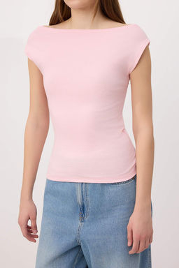 Pembe Fitted/Vucuda Oturan Kolsuz Pamuklu Esnek Orme Bluz TWOSS26BZ00712