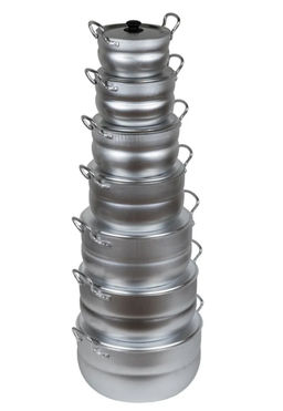 НАБОРМАТРЕШКАиз 7 полусфер кастрюль(1,7;2,5;3;4,5; 6;8;10 л), 2 мет/руч, мет/кр. Алюминий 11107