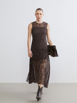 Bisiklet Yaka Dantelli Elbise