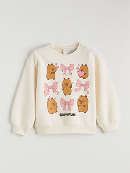 Bisiklet Yaka Capyfun Bask?l? K?z ?ocuk Kal?n Sweatshirt