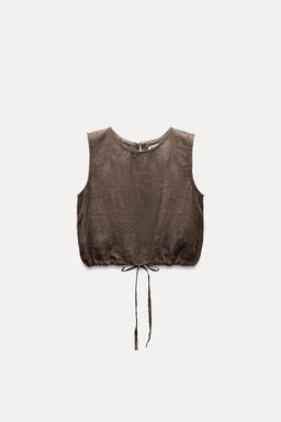 ZW COLLECTION 100% LINEN TOP WITH TIES - Zara фото 11