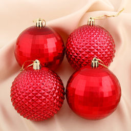 Ёлочные игрушки Диско и грани, шары новогодние, d=8 см, набор 4 шт., красный