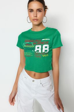 TRENDYOLMILLA Antrasit %100 Pamuk Slogan Bask?l? Fitted/Vucuda Oturan Crop Orme T-Shirt TWOSS23TS00319  фото 10