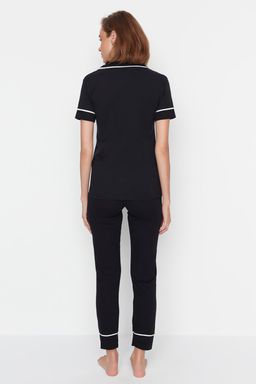 Trendyolmilla Siyah Pamuklu Yaka Kuzu Bask?l? Dar Kal?p Orme Pijama Tak?m? THMAW22PT0704 фото 12