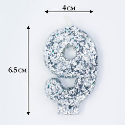 Свеча в торт Блестки, цифра 9, серебро, 5,5 см - Страна карнавалия фото 2