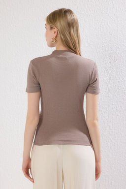 Trendyolmilla Haki K?sa Kol Dik Yaka Vucuda Oturan Regular Boy Fitilli Esnek Orme Bluz TWOSS25BZ00374  фото 5