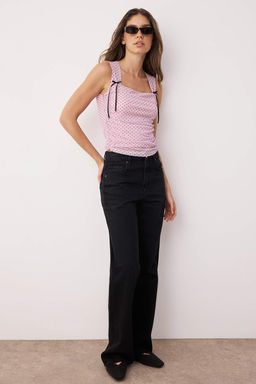 Trendyolmilla Kahverengi Astarl? Leopar Bask?l? Tul Vucuda Oturan Crop Fiyonk Detayl? Orme Bluz TWOSS25BZ00033