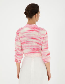 Pembe Crop Top Uzun Kollu Keten G_mlek