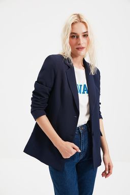 TRENDYOLMILLA Lacivert Regular Astarl? Dokuma Blazer Ceket TWOSS20CE0126  фото 3