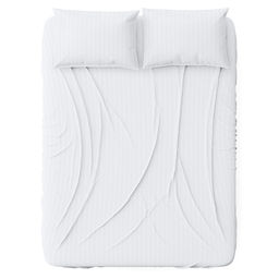 Простыня 2-х спальная на резинке "Облако" 140х200см, свесы 27см, страйп-сатин, полоса 1х1см 135г/м2, хлопок 100%, упаковка "классическая" ПВХ 28х41см, "Домашняя мода" (Россия)