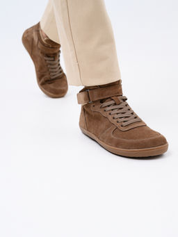 Кеды босоногие женские демисезонные 211.NATAbr.Серо-коричневая замша/Байка