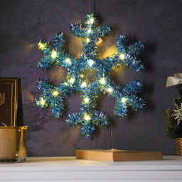 Светодиодная фигура из мишуры «Снежинка голубая» 32×2 см, 20 LED, батарейки AG10×3 (в комплекте), свечение тёплое белое