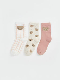 Ay? Teddy Bask?l? K?z ?ocuk Soket ?orap 3l?