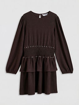 Bisiklet Yaka F?rf?rl? Ta? Detayl? K?z ?ocuk Elbise