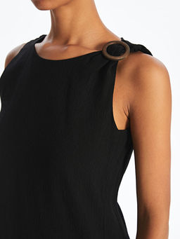 Bisiklet Yaka Dokulu A Kesim Mini Elbise