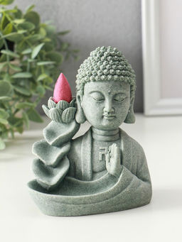 Подставка под благовония песчаник "Будда и фонтан с лотосом" 7х10,5х13 см