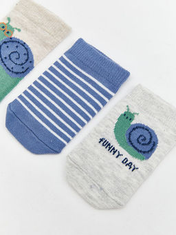 Bask?l? Erkek Bebek Patik ?orap 3l?