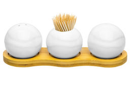 Вазочка под зубочистки + набор для специй 2 пр. 19,5*7*6 см 75 мл Айсберг волны на дер. подст. - Elan gallery фото 2