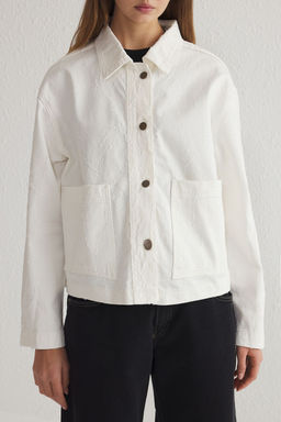 TRENDYOLMILLA Beyaz Oversize Desenli Ince Ceket Mont TWOSS25MO00016 фото 4