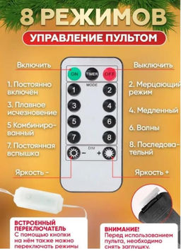 Гирлянда штора на окно хвойная лапа 3х2, холодный свет