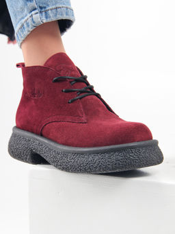 Ботинки 308.агатаbl. бордo замша/Байка