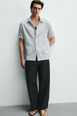 CAMISA REGULAR FIT ESTRUCTURA / Blanco / Celeste - Zara фото 6