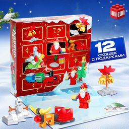 Адвент - календарь новогодний Конструктор, детский, 12 окошек с подарками, 292 детали - Unicon фото 5