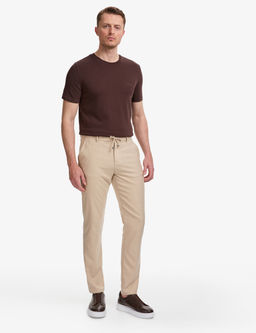 Bej Slim Fit Beli Kordonlu Kanvas Pantolon