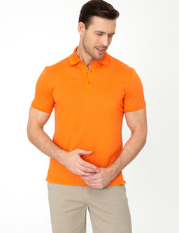 Turuncu Polo Yaka Slim Fit Basic Merserize T-shirt