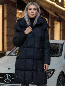 Пальто зимнее утепленное с капюшоном женское черного цвета 7700Ch - Visdeer фото 19