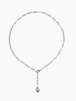 Цена за 2 шт. Цепь с бусиной "Жемчужина", вытянутое звено, цвет белый в золоте