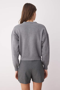 Antrasit Premium Iplik/Ozel Iplikli Tas Detayl? Triko Kazak TWOAW26KZ00039 - Trendyolmilla фото 4