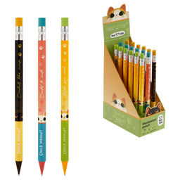 Цена за 3 шт. Карандаш автомат. MESHU "Check Meowt" 0.7мм (MS_67226) с ластиком, корпус с рисунком ассорти.