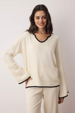 Ekru Viskon Dokuma Pijama Tak?m? THMAW26PT00226