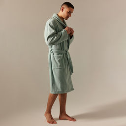 Халат махровый мужской SL HOME: Basic «Аззура», размер S, хлопок 100%, мятный