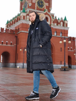 Пуховик мужской удлиненный "Russia" черный