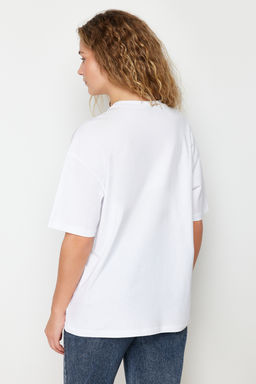 TRENDYOLMILLA Siyah %100 Pamuk Nak?sl? Oversize/Genis Kal?p Bisiklet Yaka Orme T-Shirt TWOSS24TS00102 фото 6