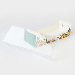 Цена за 5 шт. Коробка для кондитерских изделий новогодняя с пластиковой крышкой «С Новым годом», 30×8×11 см