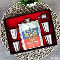 Фляжка 500 мл Россия + 4 стопки, воронка / FL-150 /уп 40/ - ГалеонТрейд фото 7