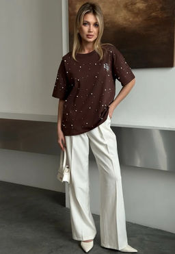 K13337 Футболка (плотный хлопок) КОРИЧНЕВЫЙ