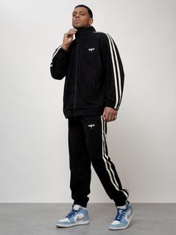 Спортивный костюм мужской модный из микровельвета черного цвета 15015Ch - Mtforce фото 10