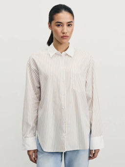 Рубашка из хлопка с контрастными деталями / Zarina фото 3