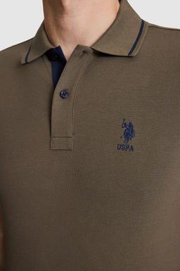 Erkek Koyu Haki Slim Fit Polo Yaka Basic Ti__rt