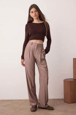 Kahverengi Pilili Wide Leg/Genis Paca Pantolon TWOAW26PL00015