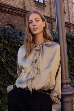 SATIN JACKET WITH RUFFLES