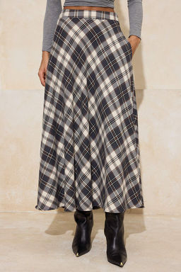 Lacivert Siyah Ekoseli Dokuma Uzun Maxi Etek TWOAW26ET00164 - Trendyolmilla фото 7