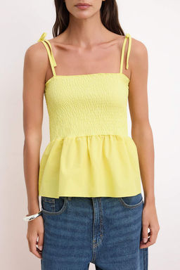 Sar? Pamuklu Poplin Fitted Detayl? Ask?l? Gipeli Esnek Orme Bluz TWOSS24BZ00393