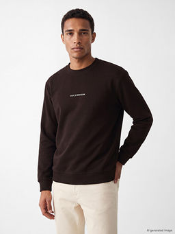 Bisiklet Yaka Slogan Bask?l? Erkek Sweatshirt