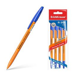 Цена за 24 шт. Набор из 4 ручек шариковых ErichKrause R-301 Stick Orange 0.7, цвет чернил синий (в пакете)