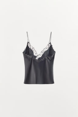 TOP SATINADO TIRANTES ENCAJE / Gris antracita - Zara фото 6